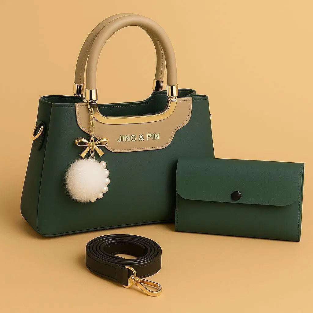 Women's PU Leather Plain Hand Bag Set