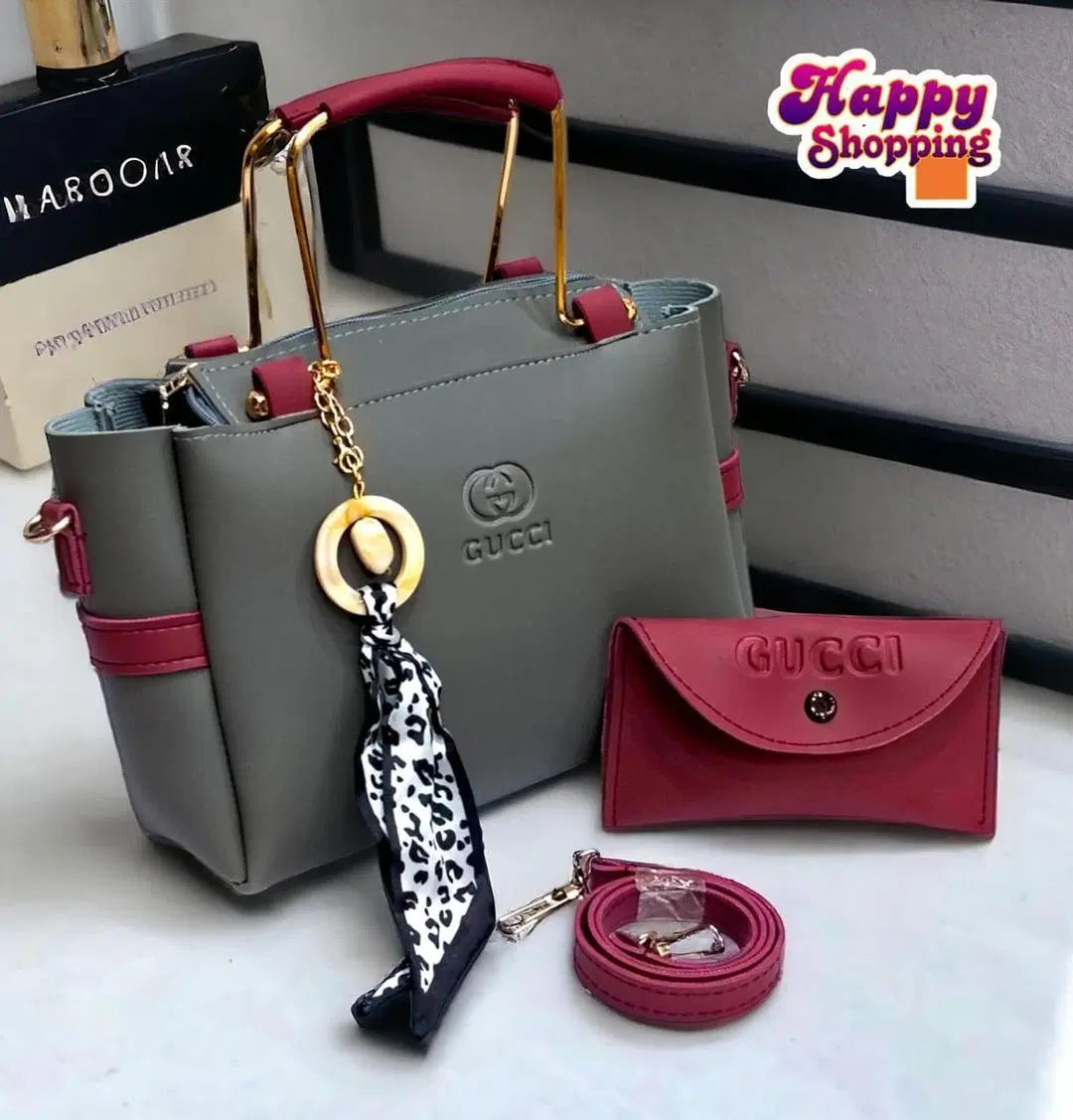 Stylish Women's Hand Bag Set - 2 Pcs Rexine with Plain Pattern